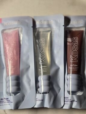 NIB Kosas Lip Pulse Glassy Lip Plumper 3pc Bundle - Aura Flare Unspoken Beige